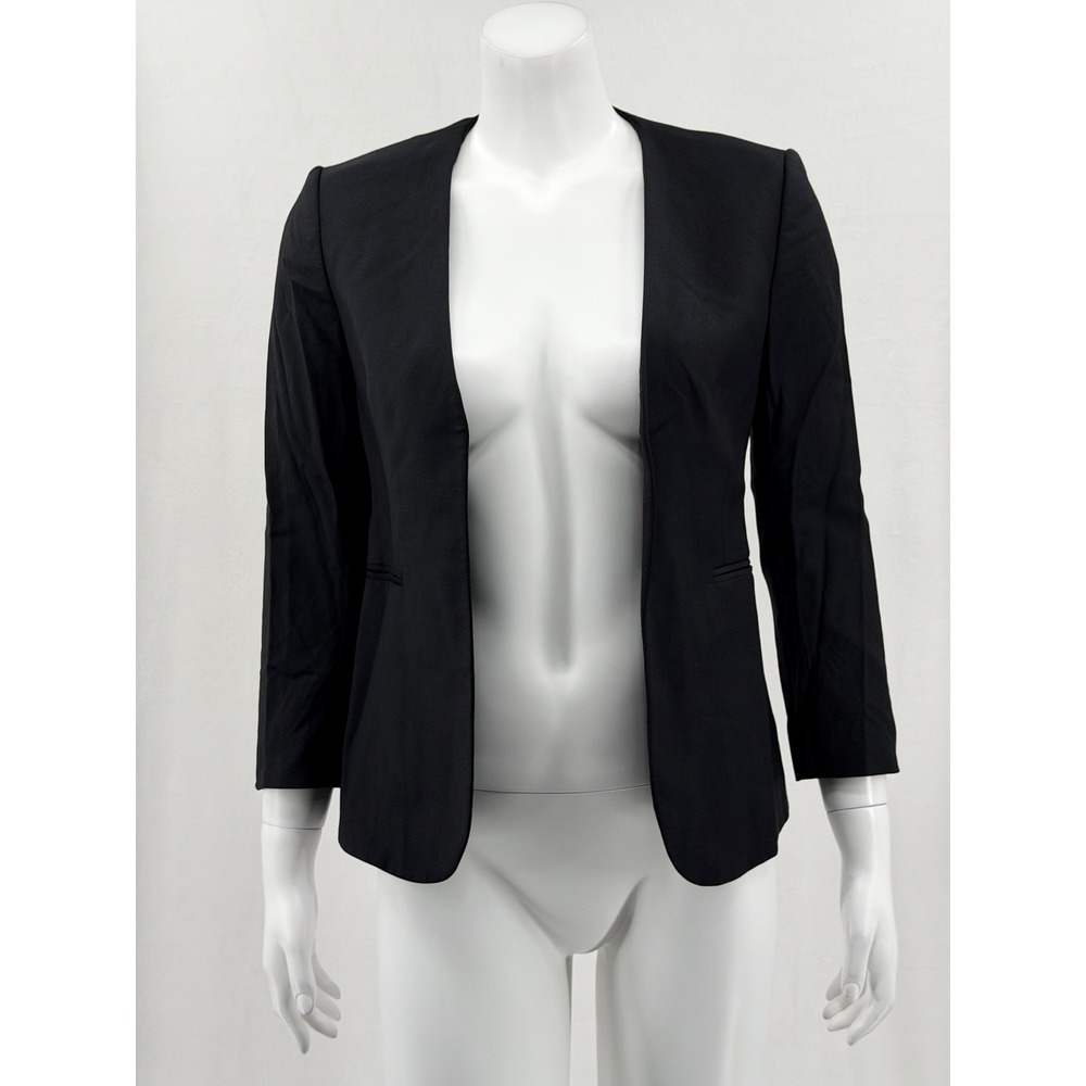 Theory Blazer Women 2 Black Lindrayia Wool Stretch Jacket Minimalist Career Work